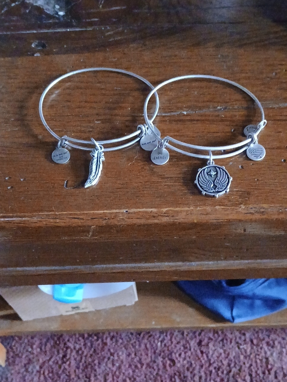 Alex and Ani Silver-Tone Feather & Medallion Charm Bangle Set